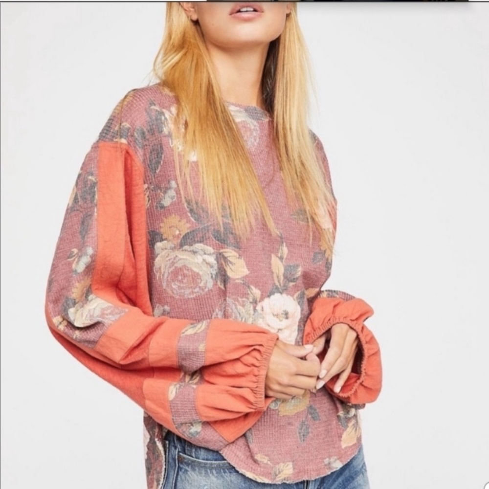 Free People Balloon Sleeve Floral Thermal in Moroccan Spice